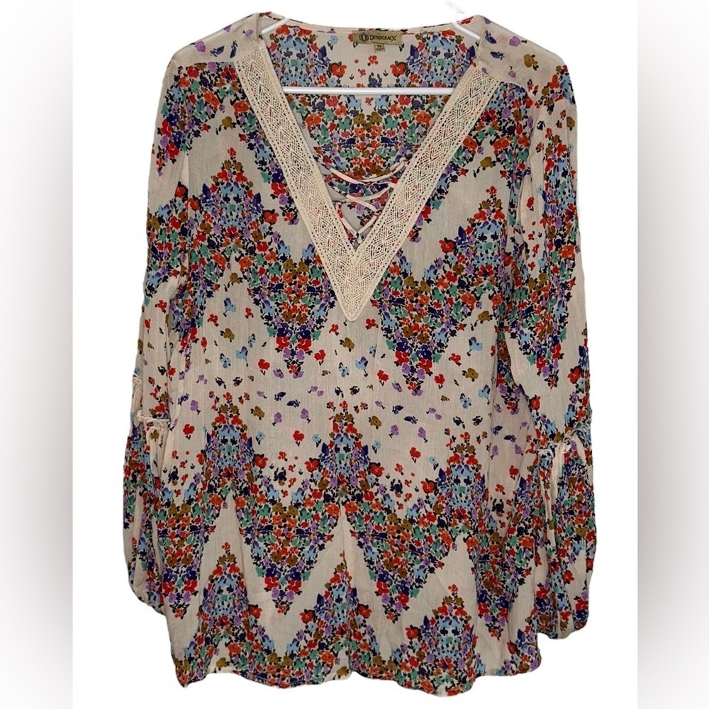 Democracy Ditzy Floral Tunic Women’s Size Medium Boho Western Hippie Festival